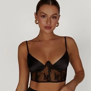 HATTIE Satin and Lace Corset Top -Black Meshki